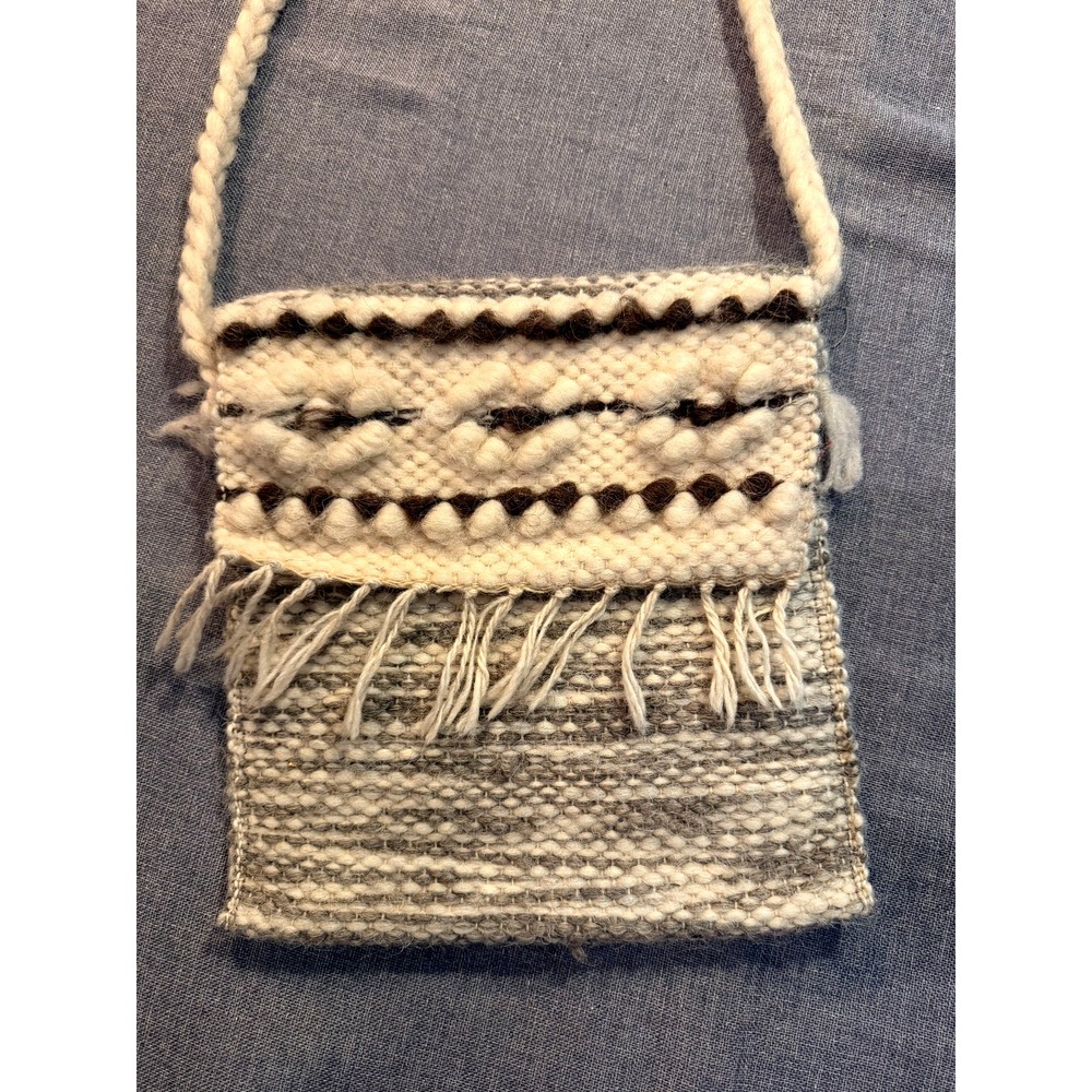 Handmade gray Wool Boho Shoulder Handbag Purse.